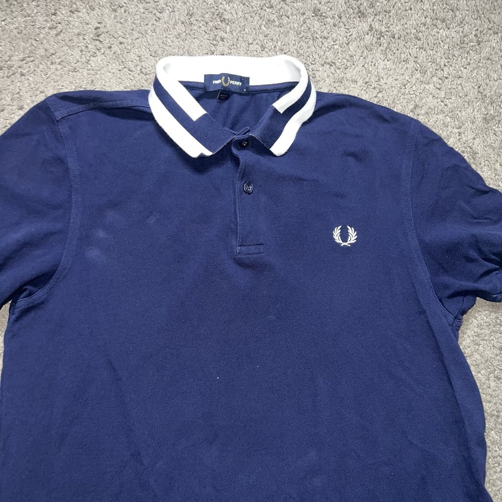 Fred Perry Short Sleeve Zip Neck Crepe Polo Shirt Navy Medium